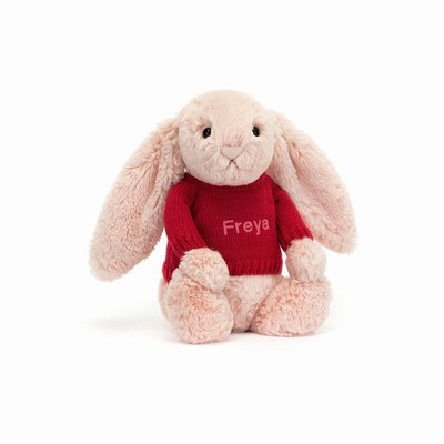 Jellycat Bashful Blush Bunny with Red Jumper USA | 51462XDZL